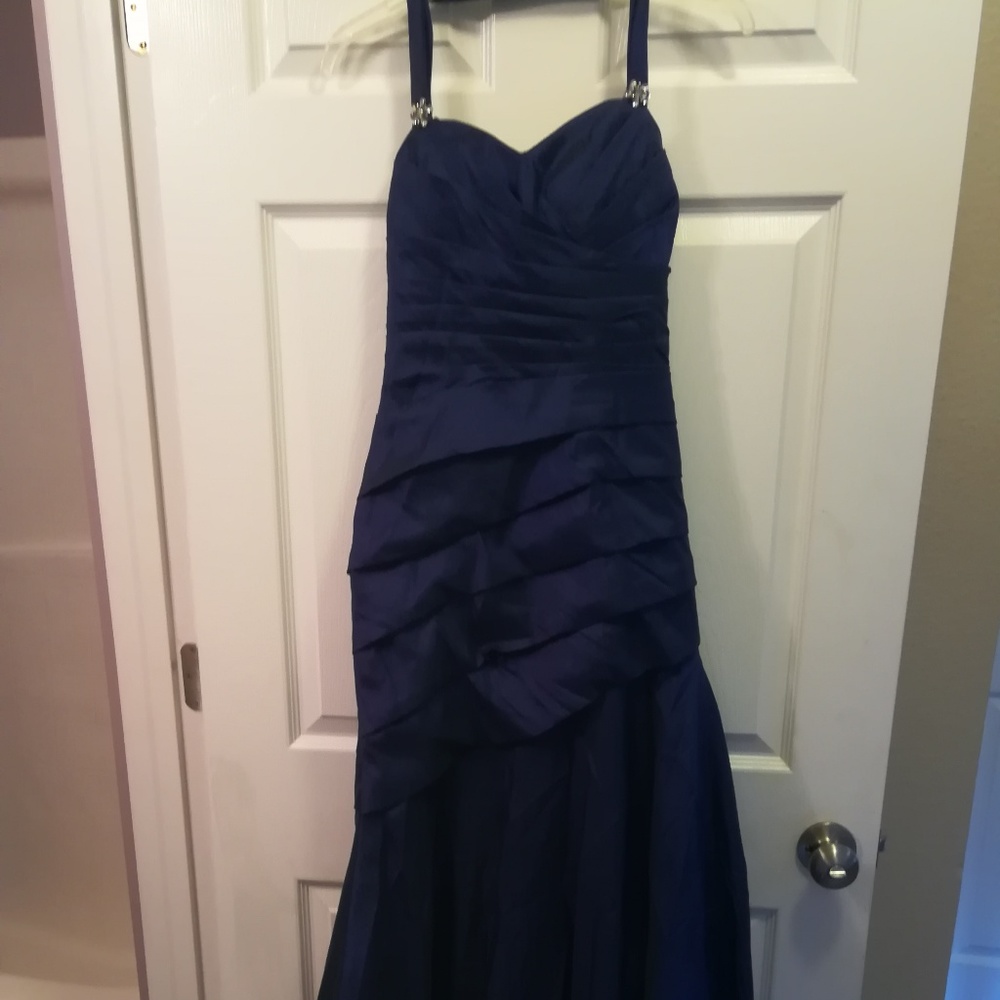 Blue Halter Style Gown with Crystal Flowers Size 4